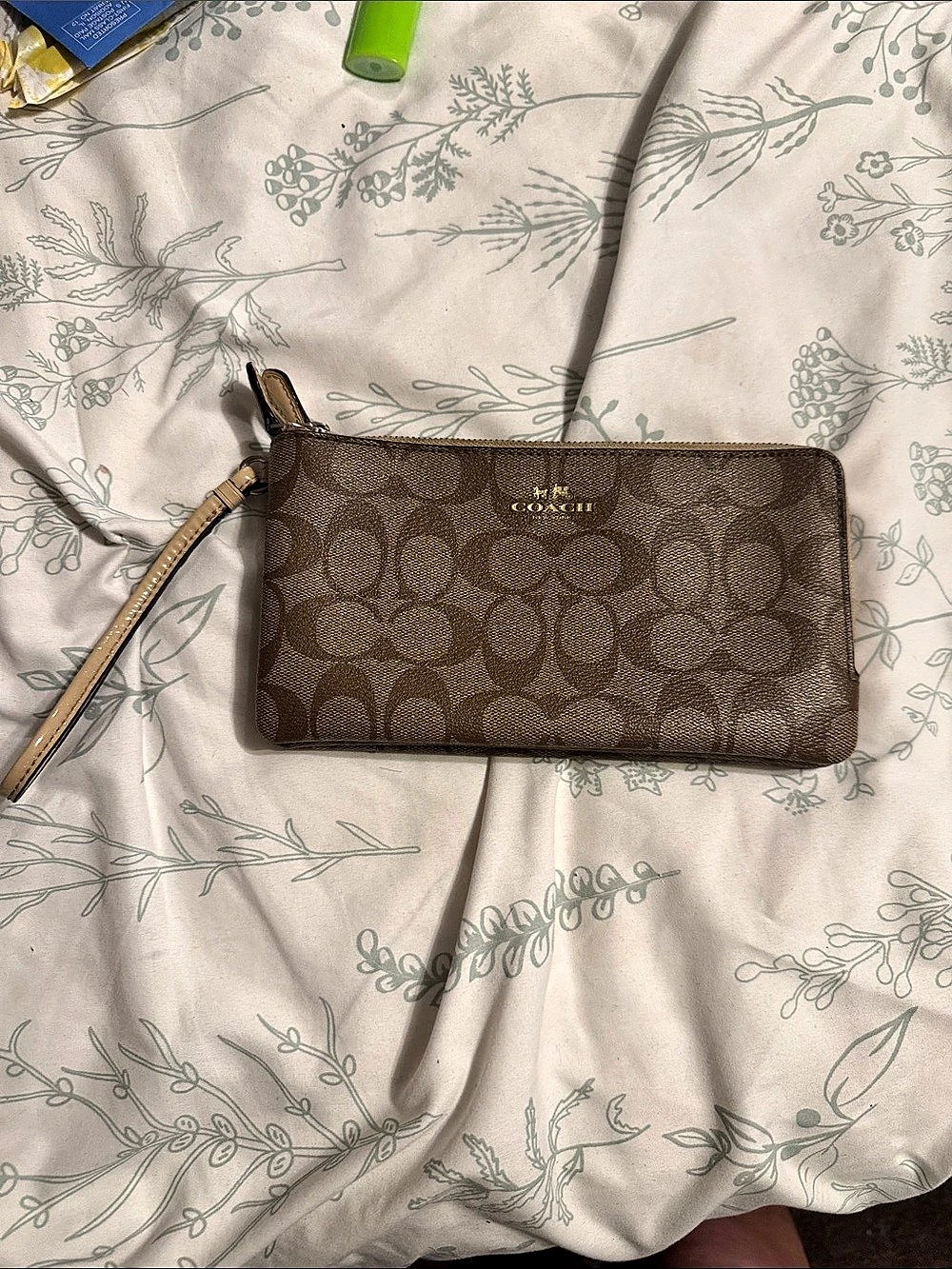Coach Signature Double Zip Wristlet in Brown
